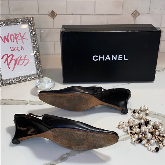 💯CHANEL LAMBSKIN SLING BACK HEEL SHOE. ITALY❤️ - Picture 4 of 8